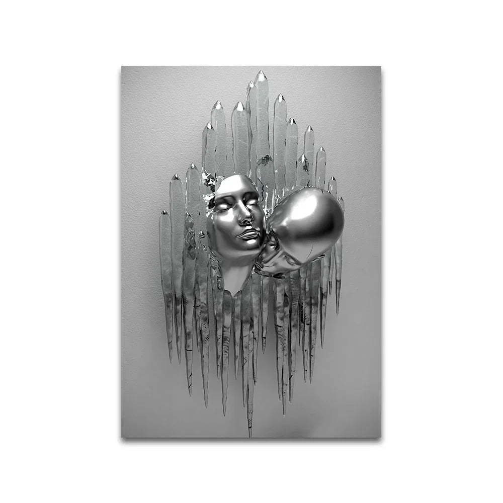 Abstract Couple Portrait Canvas Wall Art | Nordic Pop Print