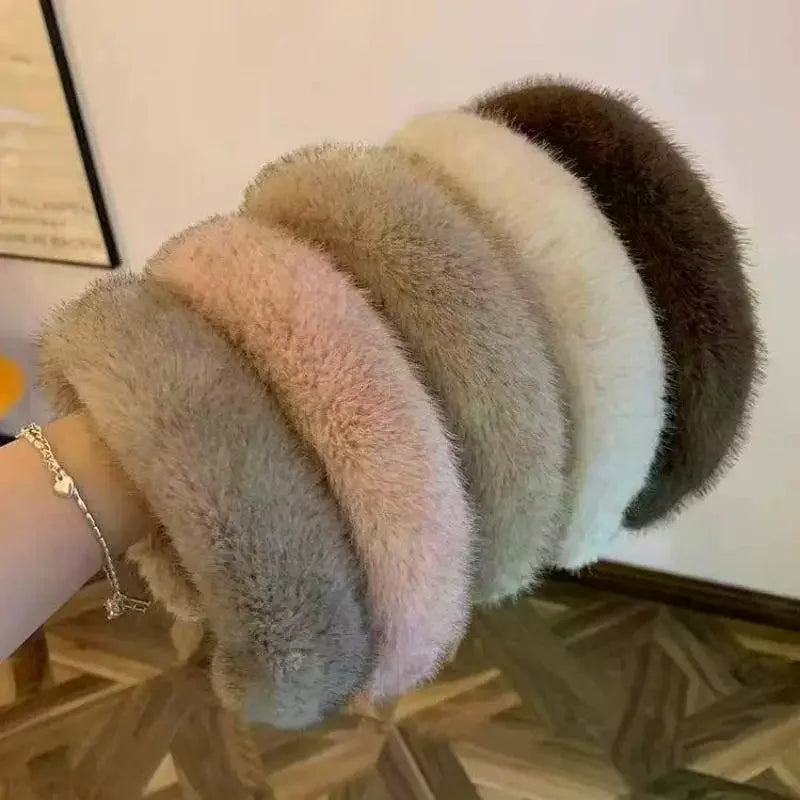 Fluffy Wide Hair Hoop Headband – Soft Furry Band for Women & Girls