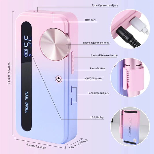 35000RPM Electric Nail Polisher - Professional Gel Nails Care, Rechargeable Portable Nail File Manicure Tool Peaceful Pleasures Health and Wellness