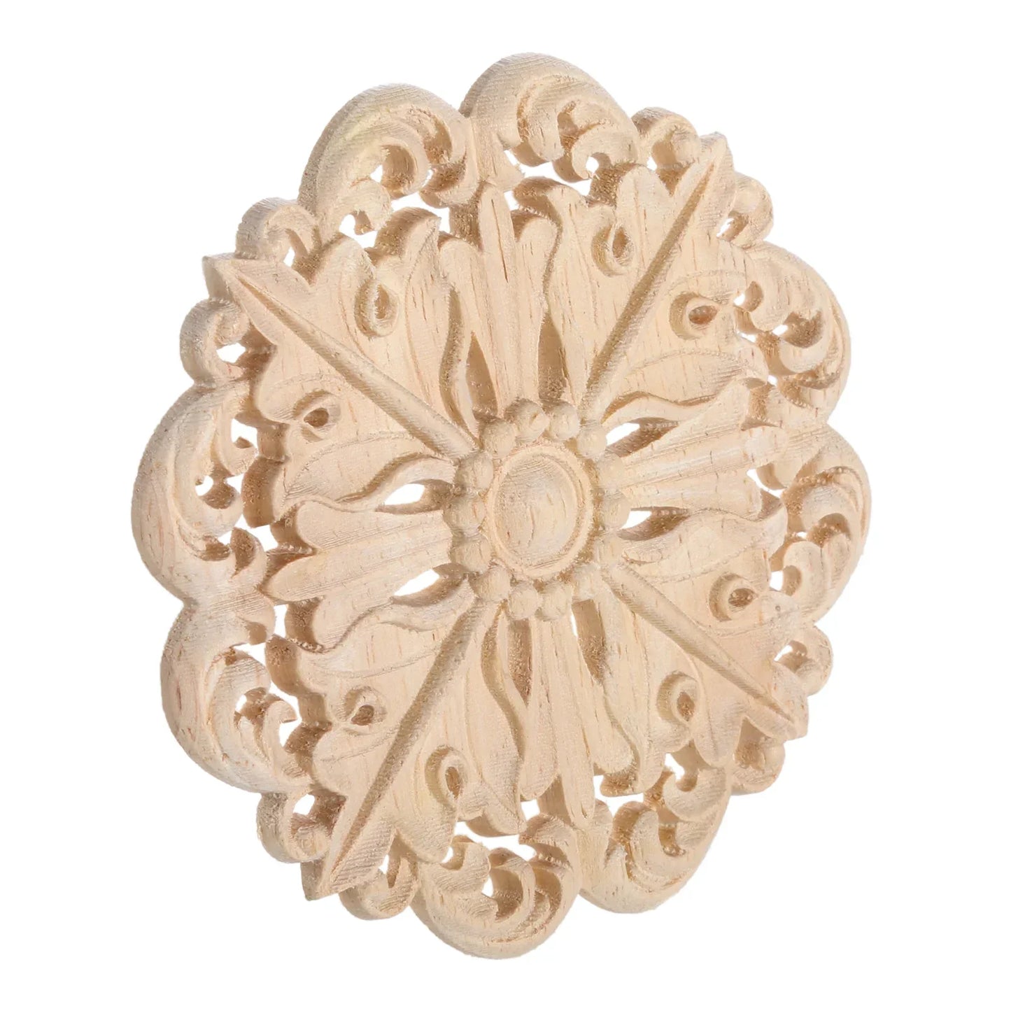 Retro Unpainted Wood Round Applique – Wall, Door & Furniture Decor