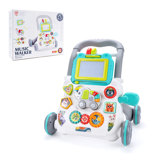 Baby Cartoon Push Walker Toys Music Drawing Board Multifunction Peaceful Pleasures Health and Wellness