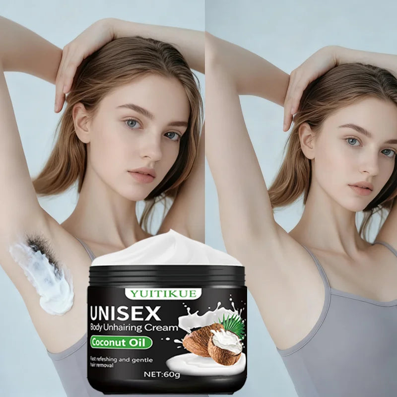 YUITIKUE Hair Removal Cream – Coconut Oil & Aloe, 60g Hair Removal Cream Peaceful Pleasures Health and Wellness
