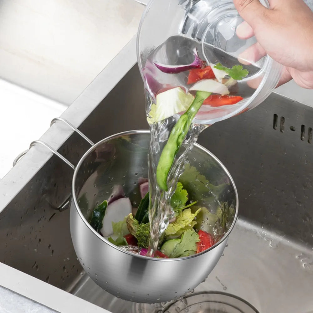 Kitchen Helper Sink Drain Basket Multifunctional Hanging Type Storage Drying Rack Stainless Steel Filter Storage Shelf Peaceful Pleasures Health and Wellness