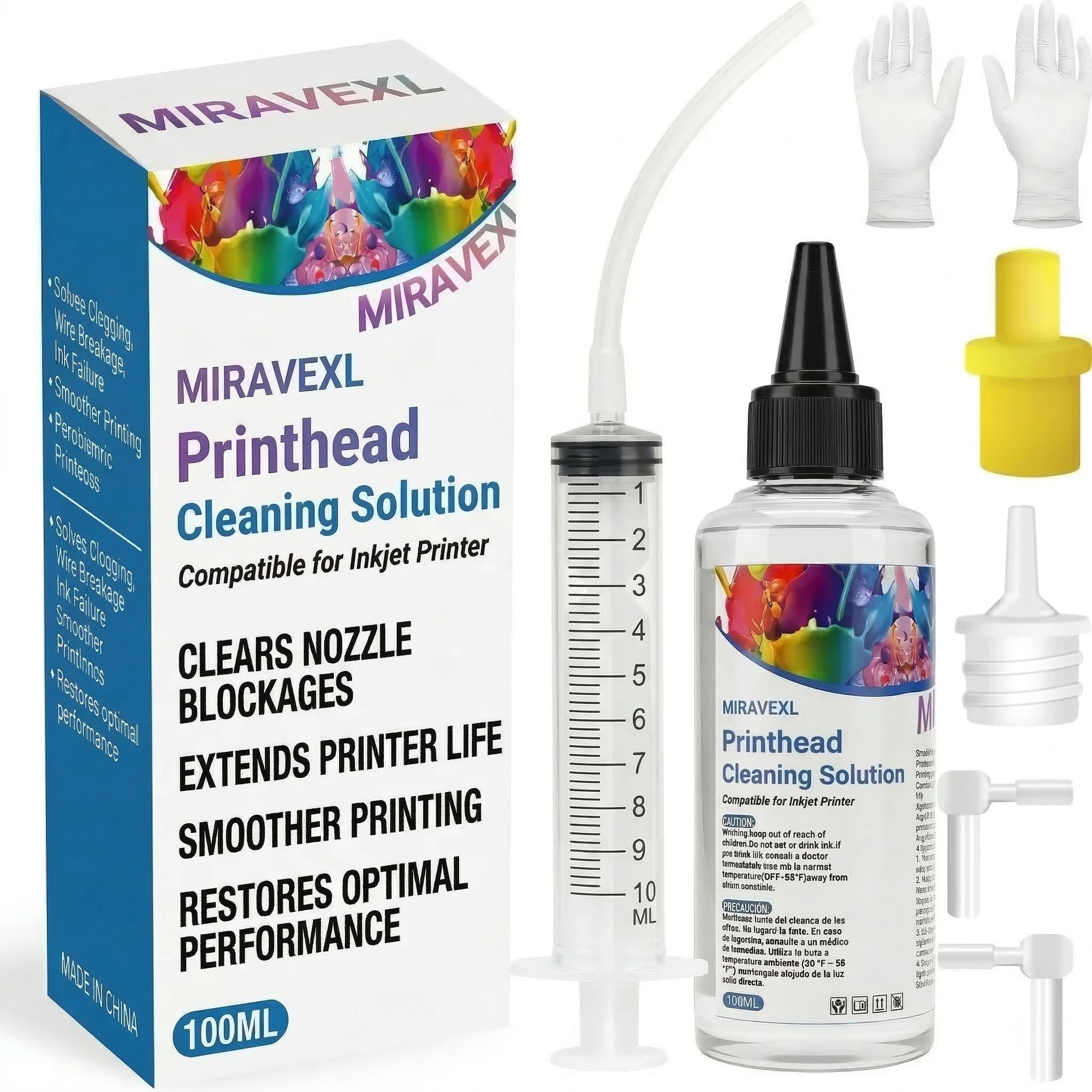 MIRAVEXL 100ml Printhead Cleaning Kit Liquid Solution for HP Epson Canon Brother Inkjet Printer Head Unclog Cleaner Repair Tool Peaceful Pleasures Health and Wellness