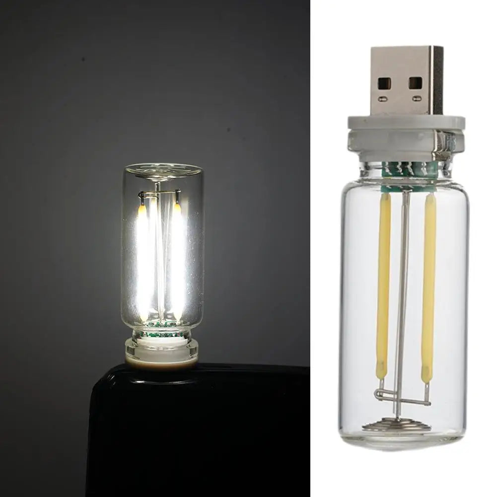 Car USB Night Light Touch control Dimmable LED Filament Lamp USB Plug and Play Decorative Atmosphere Light for Car Bedroom Peaceful Pleasures Health and Wellness Natural light 4000K