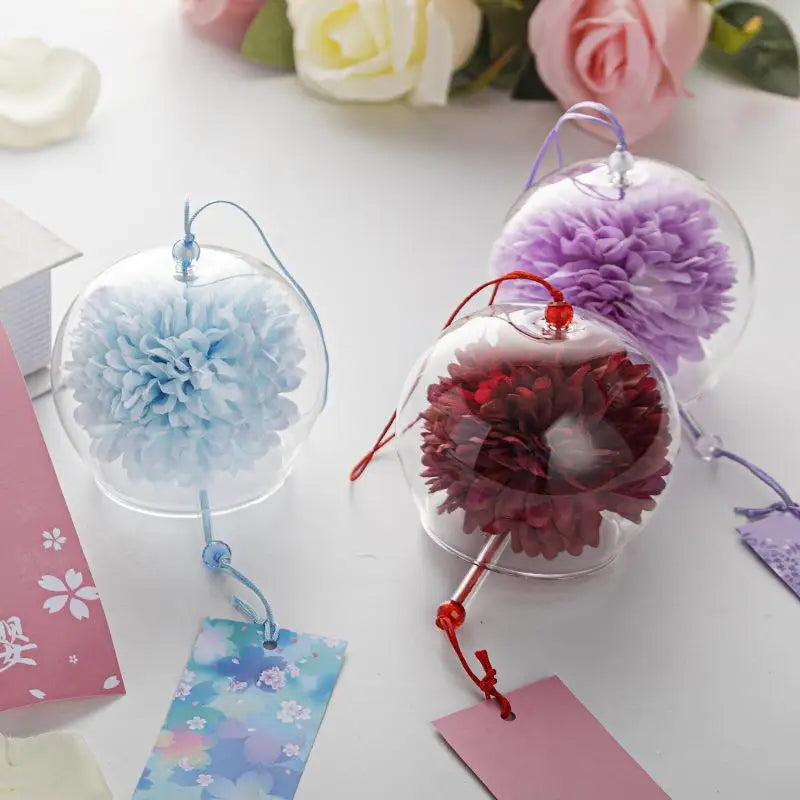 Japanese Glass Wind Chime with Artificial Flower | Home Decor Glass Wind Chime Peaceful Pleasures Health and Wellness