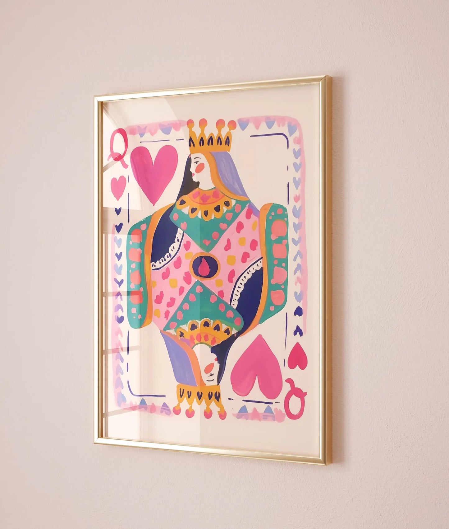 Queen of Hearts Canvas Wall Art | Maximalist Playing Card Print