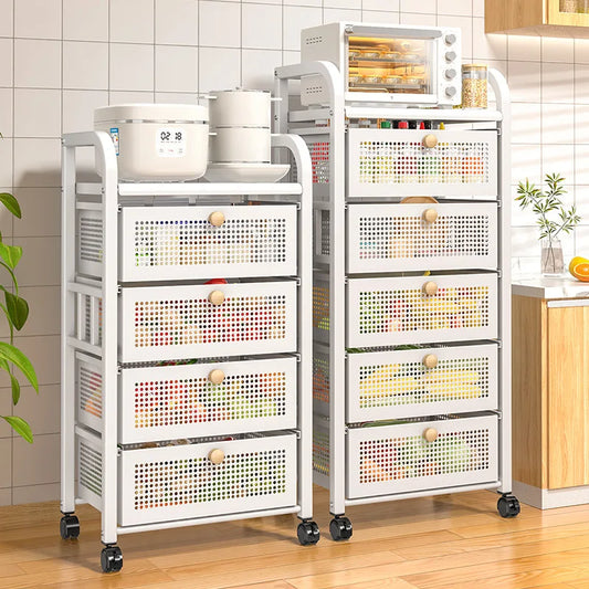 Space Saving Heavy Duty Multi Layer Rolling Fruit Vegetable Basket Storage Cart for Kitchen Floor Standing Organizer Peaceful Pleasures Health and Wellness
