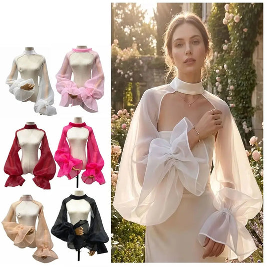 Puffy Bridal Detachable Sleeves | Ruffle Transparent Cape Shawl Bridal Detachable Sleeves Peaceful Pleasures Health and Wellness