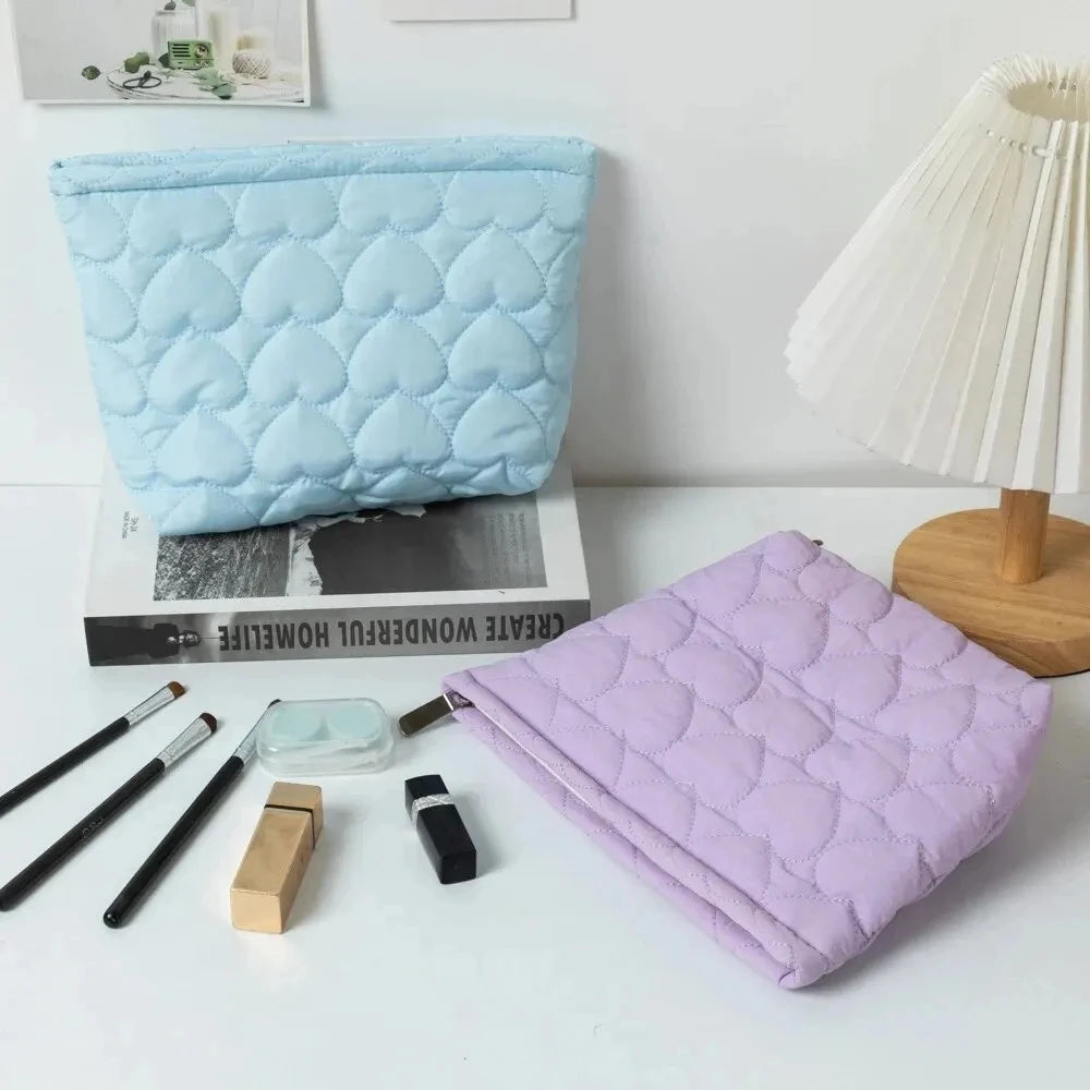 Fashion Korean Large Capacity Cosmetic Bag Women Soild Heart Quilting Handbag Portable Travel Lipstick Makeup Storage Bags Peaceful Pleasures Health and Wellness