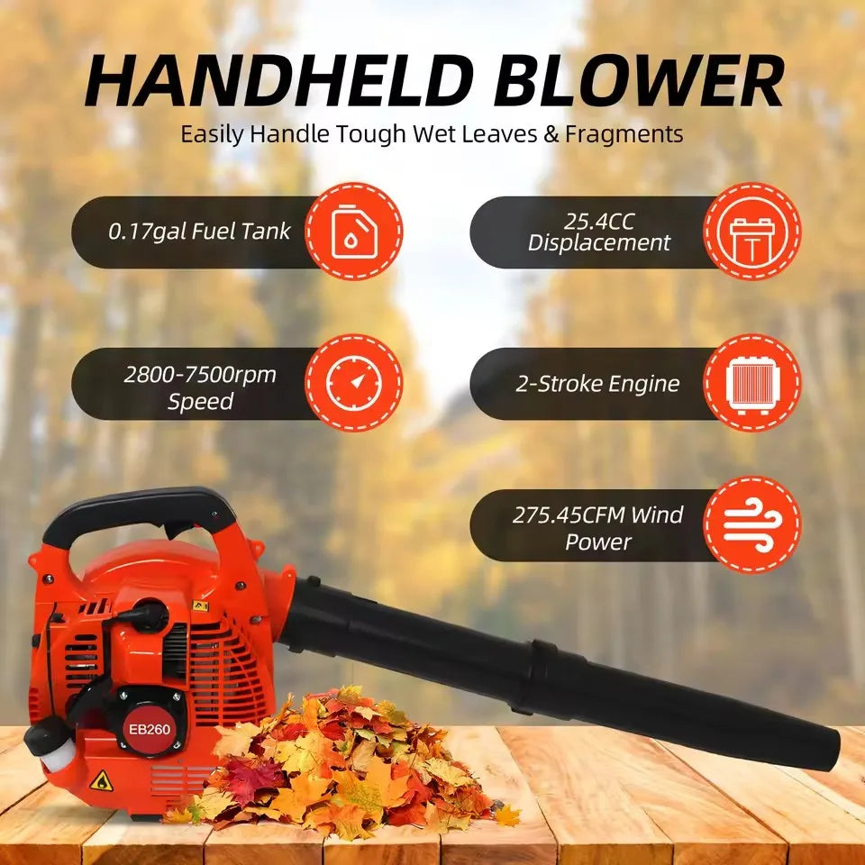 EB260 Leaf Air Blower Portable Garden Tool Snow Car Gas High Vacuum Fan Duct Handheld Petrol Blowe for Lawn Care Snow Blowing Peaceful Pleasures Health and Wellness