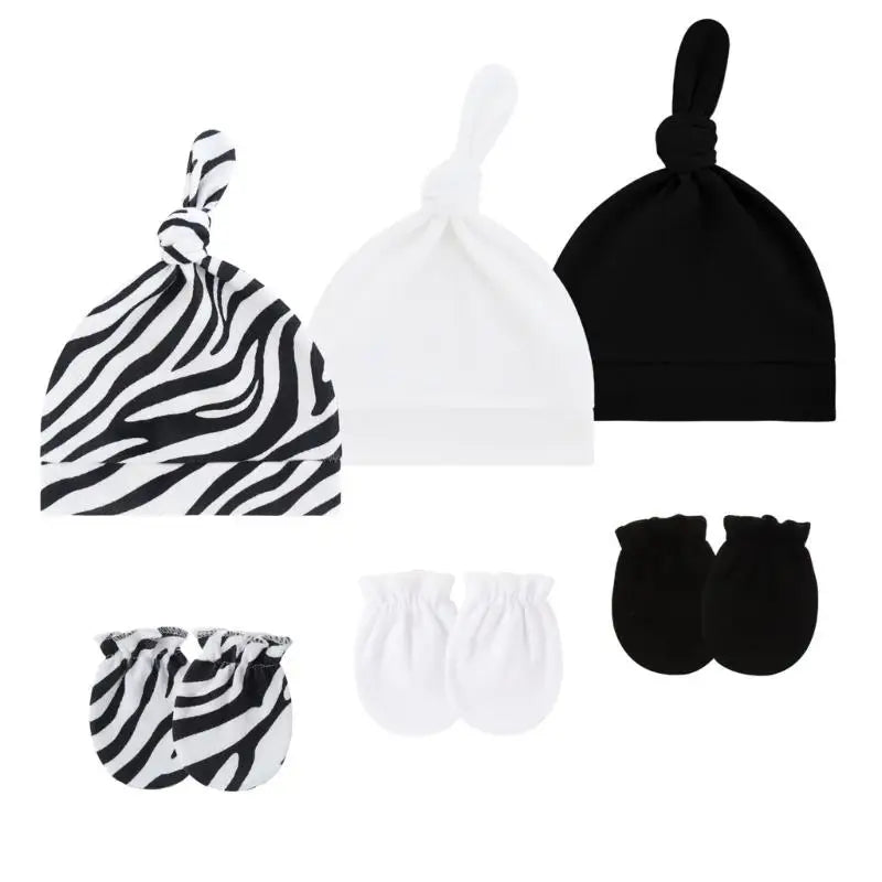 Baby Cotton Hat & Mittens Set (3 Sets) | Newborn 0-3 Months
