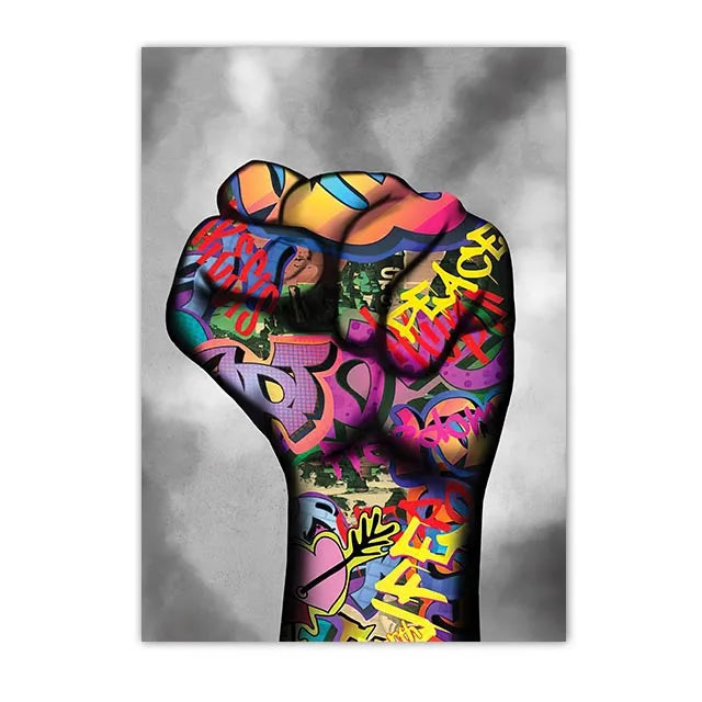 Graffiti Street Art Canvas Print | Love Kiss Hand Gestures Poster