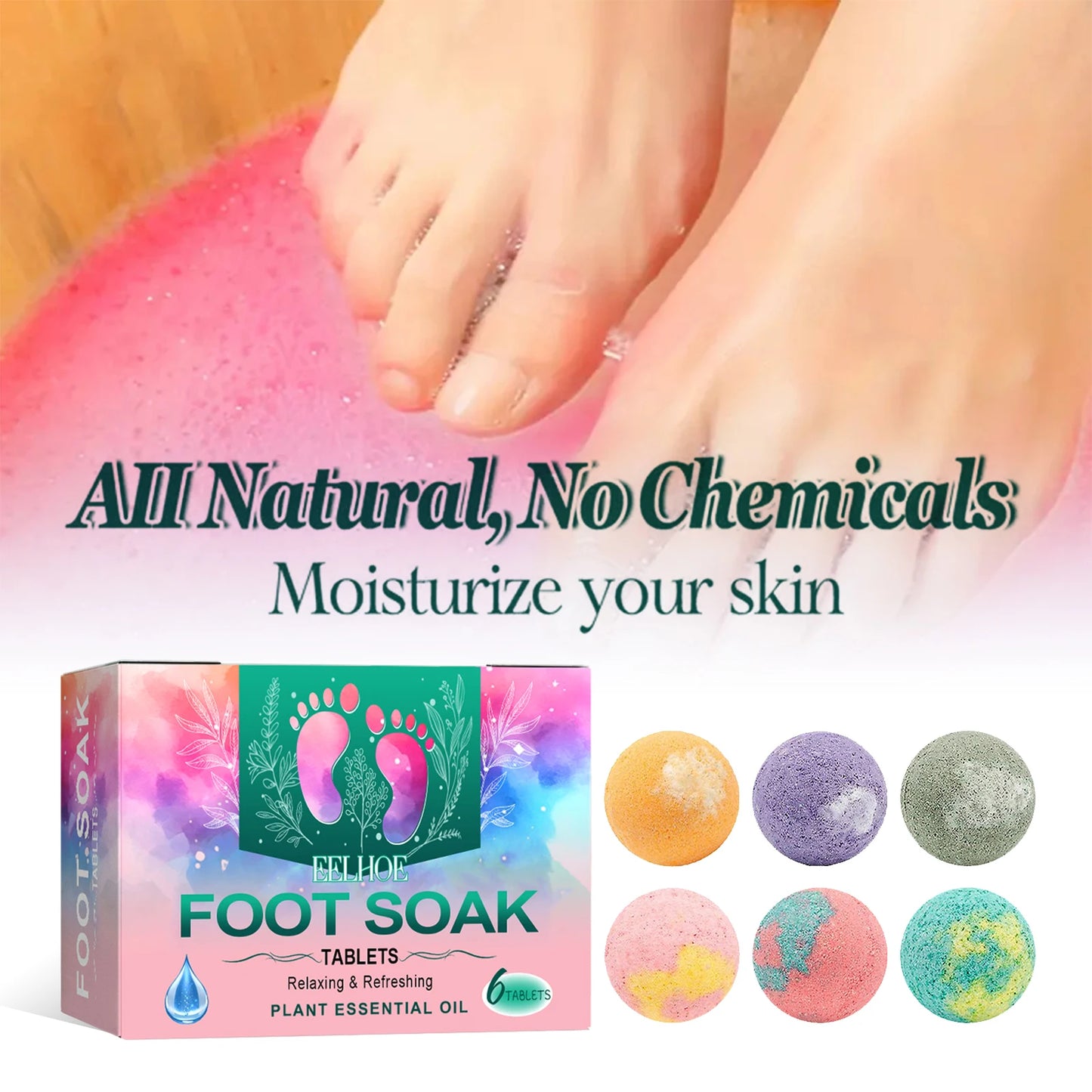 Eelhoe Bubble Foot Bath Bombs – Exfoliating Spa Set 6pc Foot Bath Bombs Peaceful Pleasures Health and Wellness