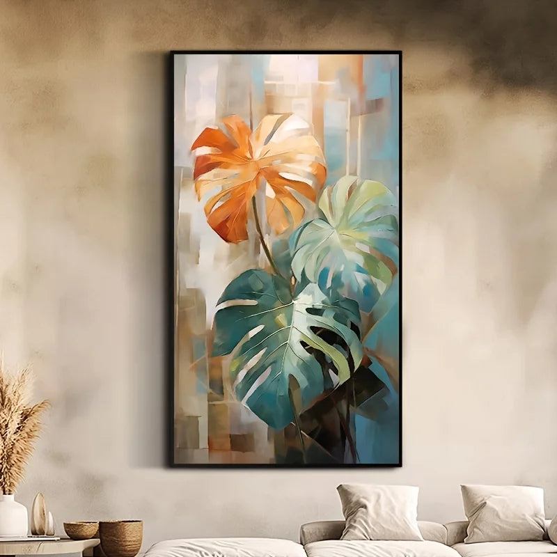 1pc Vibrant Monstera Leaf Canvas Art Print, Frameless Modern Abstract Wall Decor,Chic Nordic Minimalist Style, Texture, Poster Peaceful Pleasures Health and Wellness