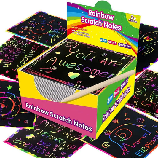 Bview Art Rainbow Scratch Paper Magic Drawing Notes 2 Stylus Xmas Peaceful Pleasures Health and Wellness 100pcs