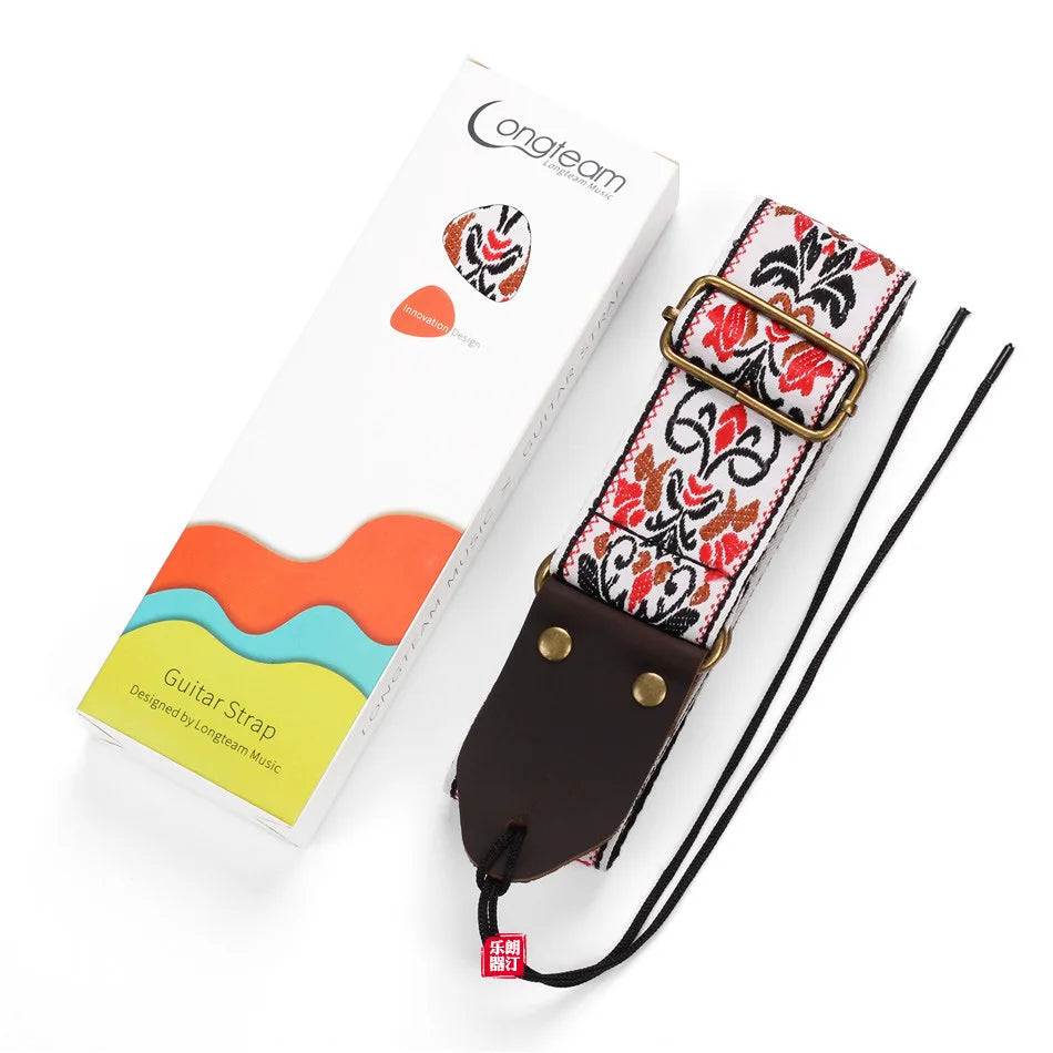 Embroidered Guitar Strap Soft Vintage Flowers Adjustable Creative