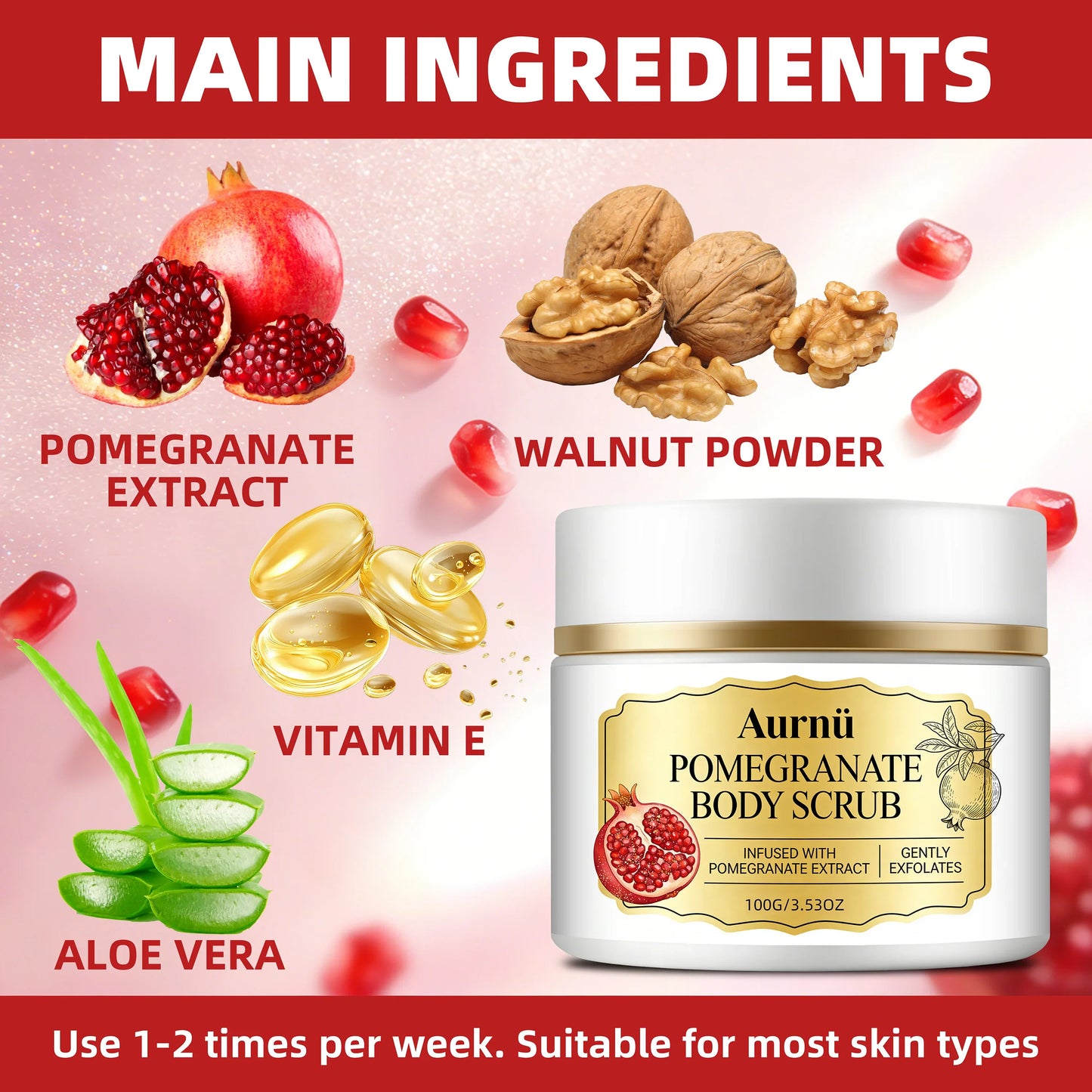Aurnü Pomegranate Body Scrub – Hydrating & Gentle Exfoliant