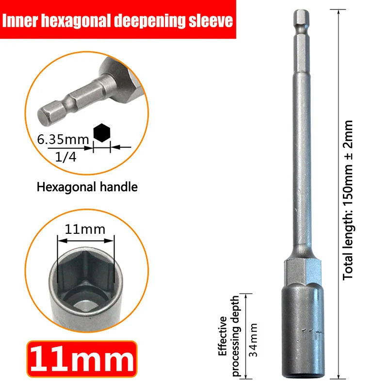 Hex Drill Socket Bit 5.5–19mm | 150mm Extension Bar