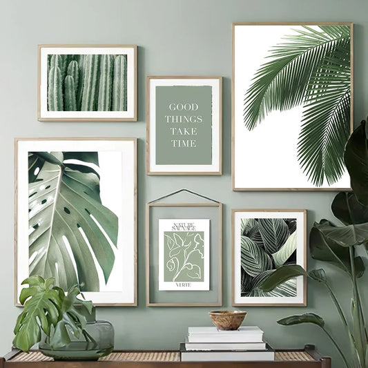Sage Green Monstera Tropical Leaf Canvas Wall Art | Boho Print Botanical Canvas Print Peaceful Pleasures Health and Wellness