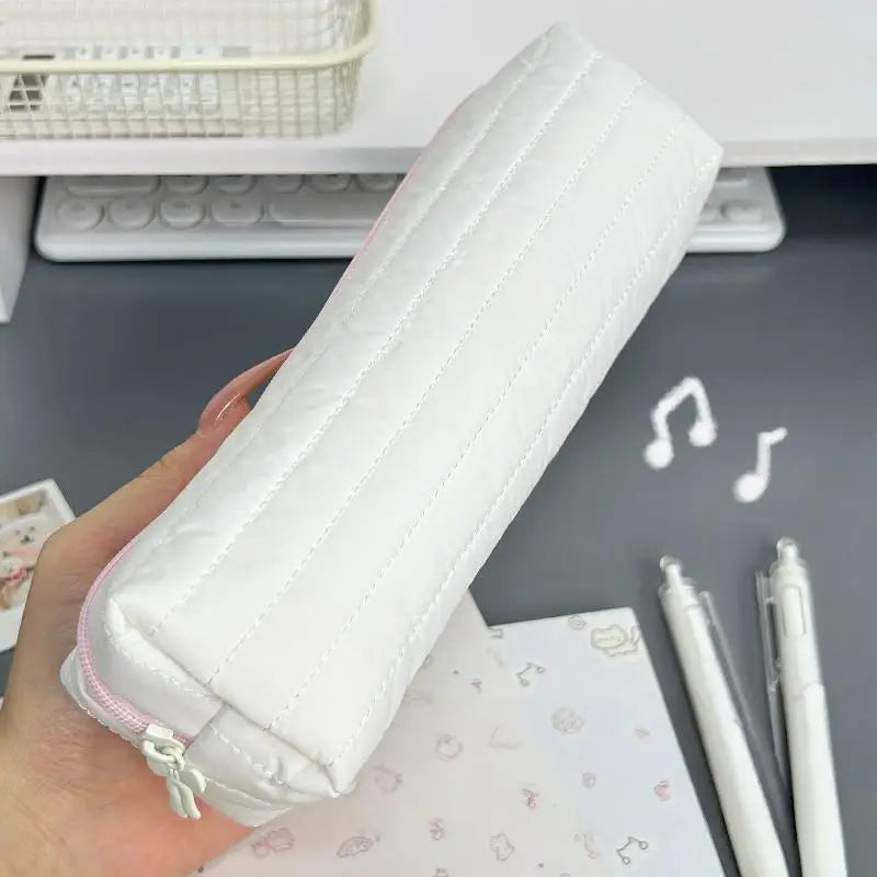 Large Quilted Pencil Case – Polyester Stationery Organizer Pouch