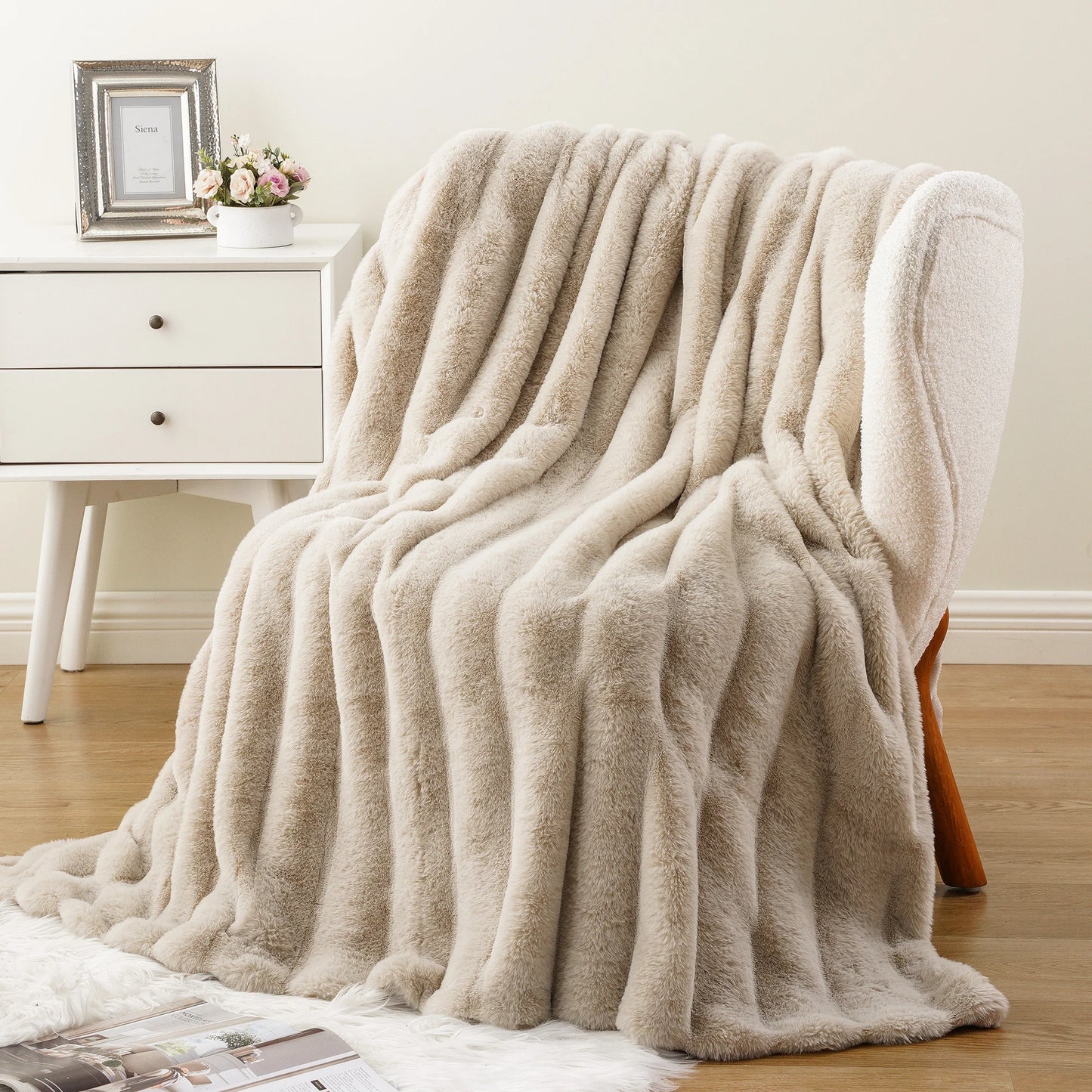 Battilo Faux Fur Throw Blanket ,Faux Rabbit Fur Blanket ,Fluffy Plush Thick Blankets for Bed Sofa,Soft Cozy Fuzzy Mink Blanket Peaceful Pleasures Health and Wellness Tan 127x152cm