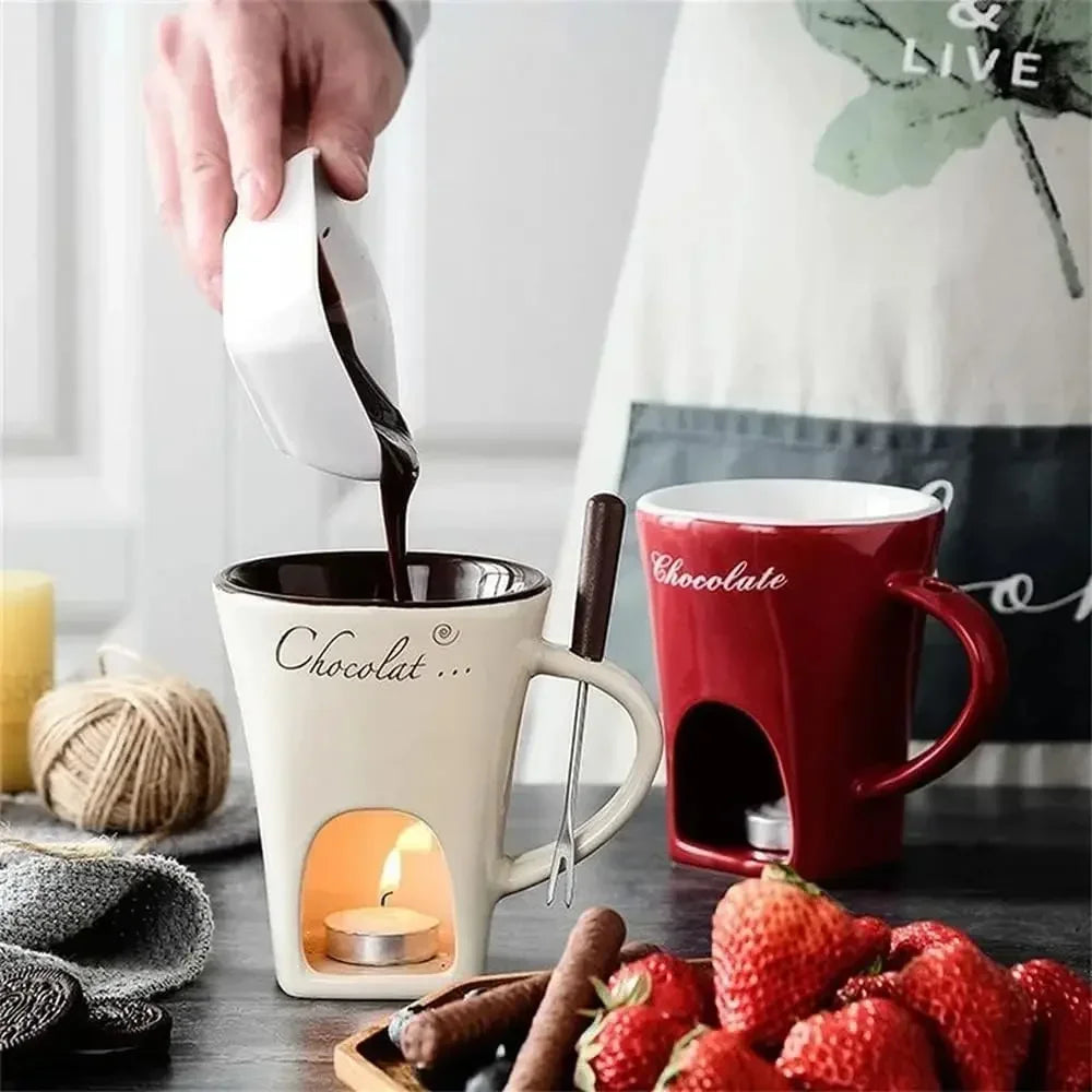 New Small Fondue Mug Set Personal Mini Fondue Pots Chocolate Cheese Ice Cream Fondue Maker Kit Individual Butter Melter Cup Peaceful Pleasures Health and Wellness