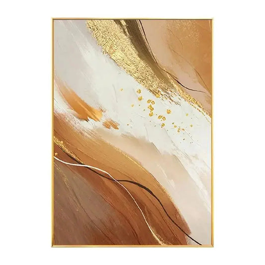 Abstract Hand-painted Canvas Oil Painting, Orange and Gold Foil, Decorative Porch Painting, Modern Luxury Peaceful Pleasures Health and Wellness