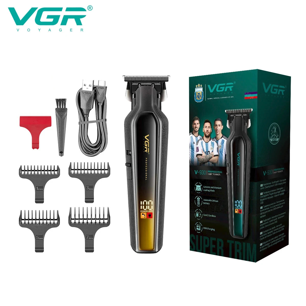 VGR professional hair clipper gradient T-shaped blade hair clipper, hair salon home LED digital engraving electric clipper V-930 Peaceful Pleasures Health and Wellness V-930yello