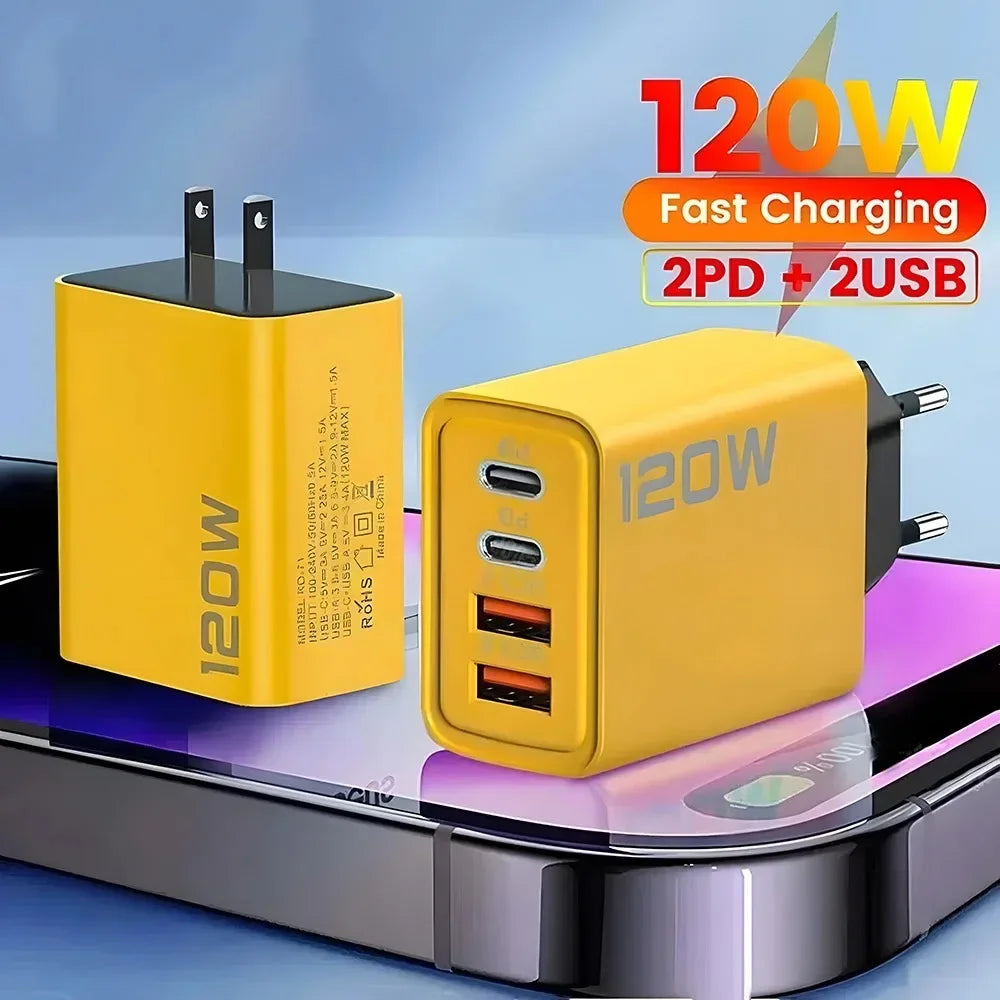 120W 4-Port USB-C Fast Wall Charger for iPhone & Android