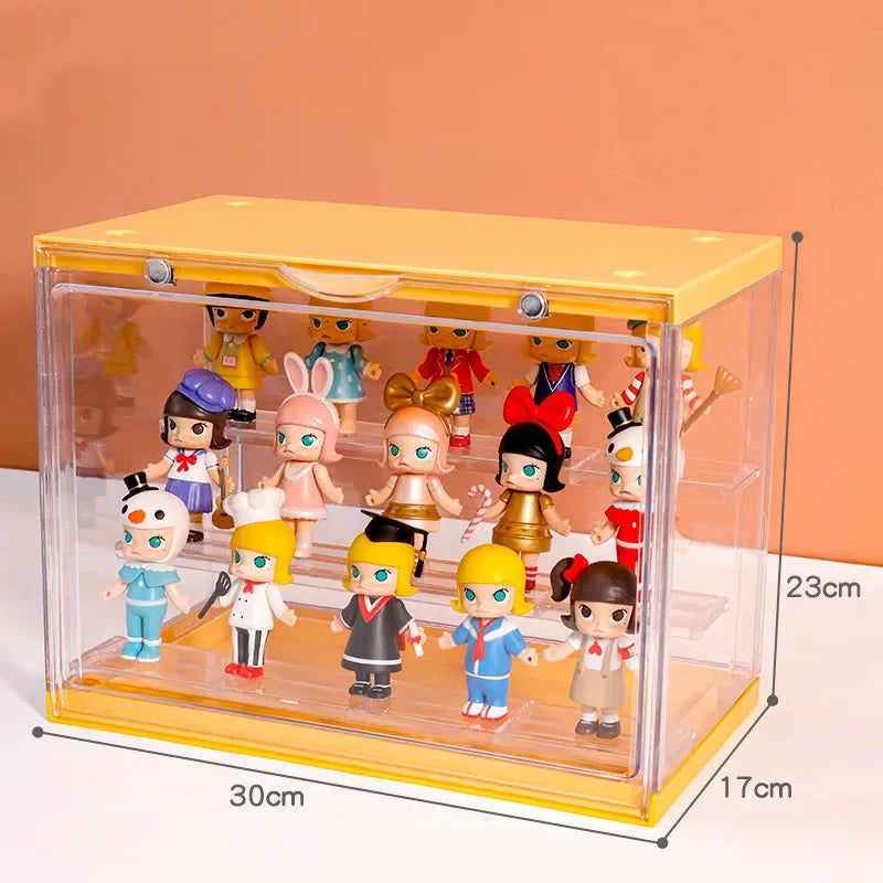 30x17x23cm Acrylic Blind Showcase Action Figures Storage Box Dolls Display Dust-proof Model Art-crafts Toys Storage Organizer Peaceful Pleasures Health and Wellness Yellow