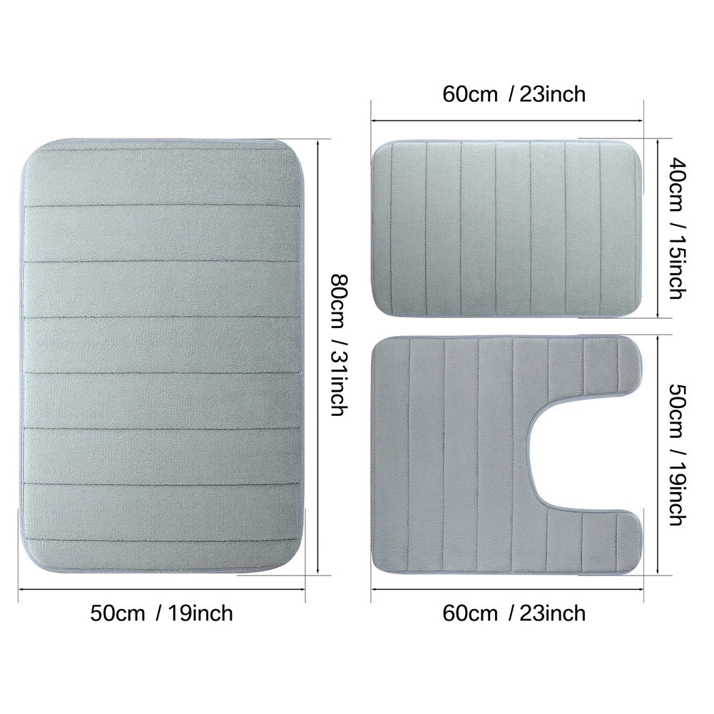 3Pc Sets Bath Mats Non Slip Memory Foam Bathroom Soft Rugs Water Absorption Dry Fast Bath Mat Machine Washable For Home Floor Peaceful Pleasures Health and Wellness
