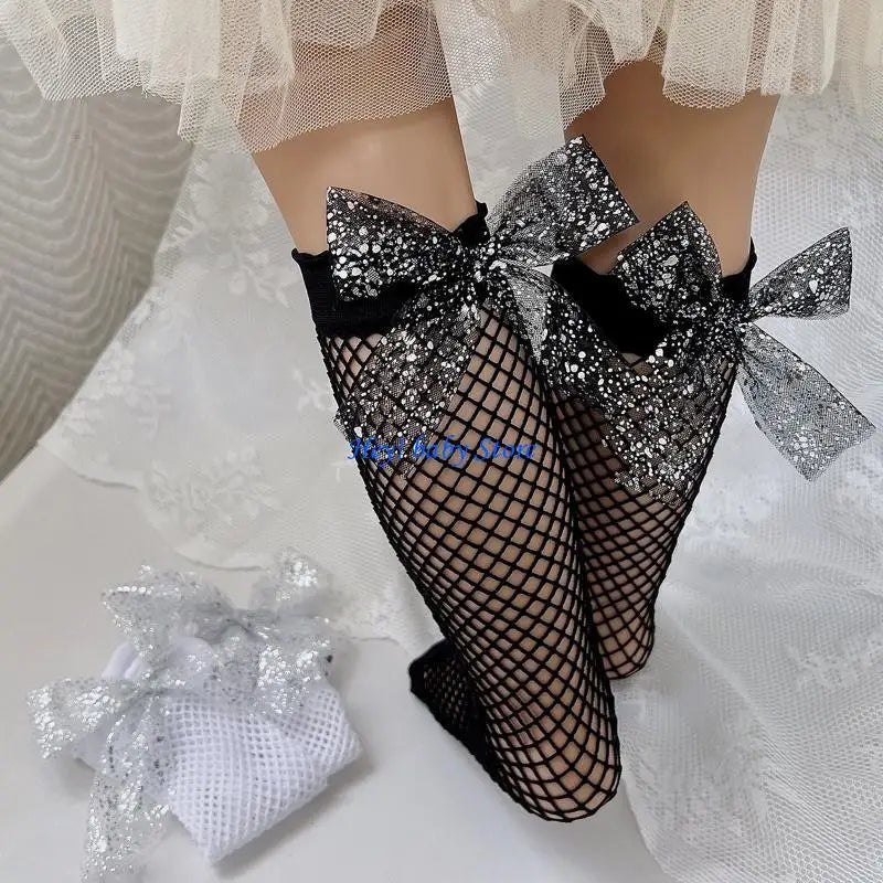 Toddler Girl Knee High Socks Glitter Bowknot | Ages 1–5