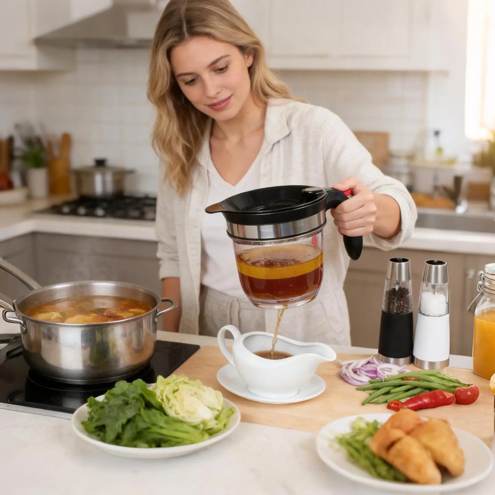 1L Stainless Steel Gravy Fat Separator with Bottom Release Gravy Fat Separator Peaceful Pleasures Health and Wellness