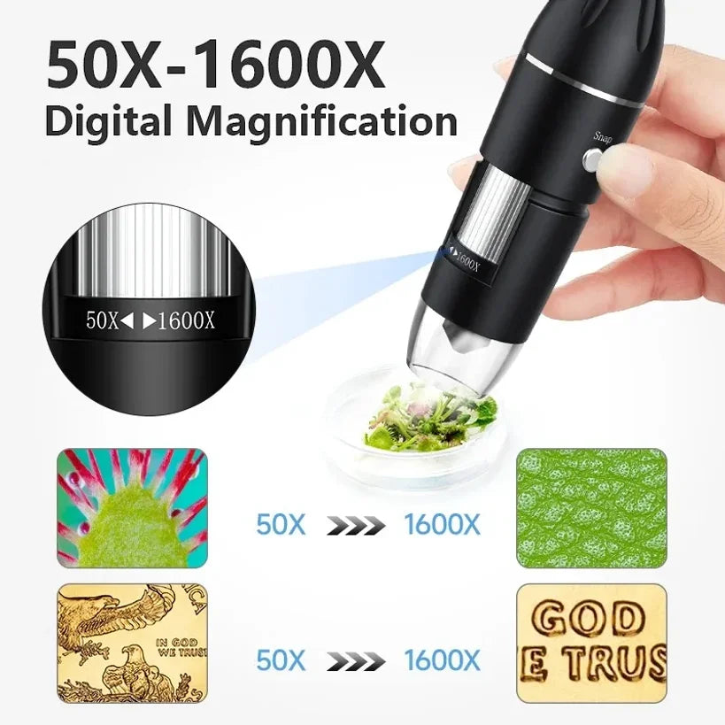 1600X USB Digital Microscope 1080P HD – 8 LEDs, PC & Android