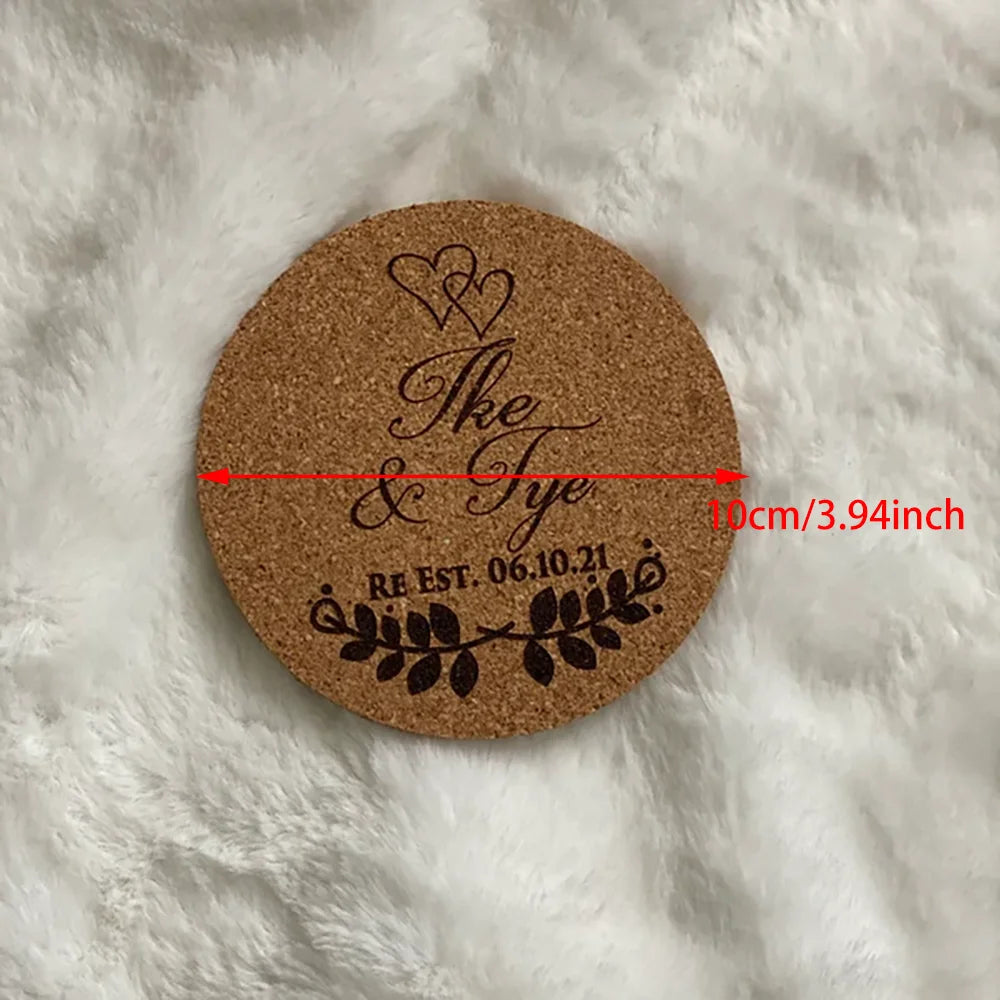 10-Pack Personalized Cork Coasters | Wedding Favors & Decor