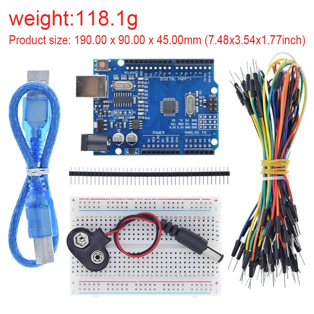 Arduino UNO R3 Starter Kit – Breadboard, Sensors & Components
