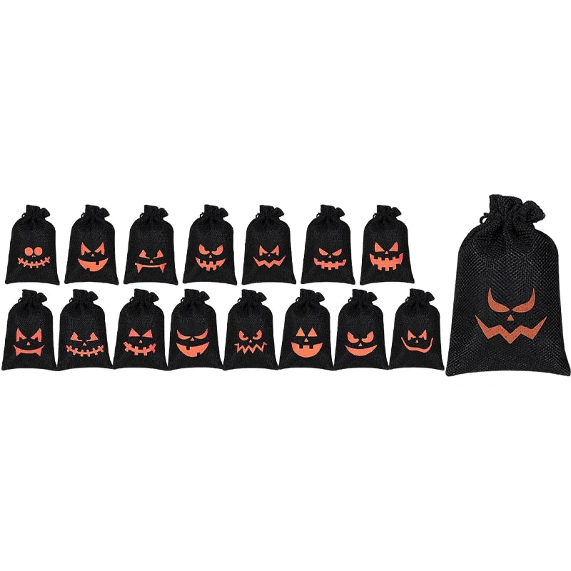 16-Pack Halloween Pumpkin Burlap Drawstring Candy Bags Halloween Party Bags Peaceful Pleasures Health and Wellness A 10x14cm 16pcs