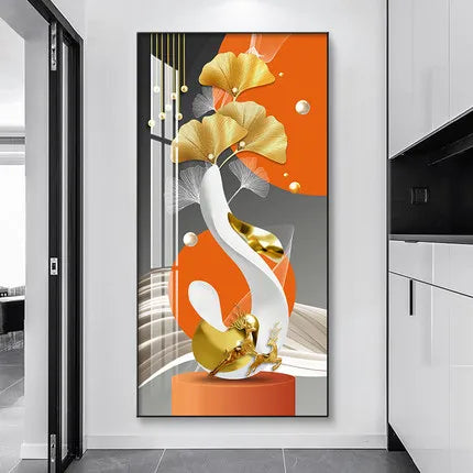Modern Golden Deer Abstract 3d Geometry Luxury Wall Art Canvas Painting Nordic Leaf Poster Print Pictures for Living Room Decor Peaceful Pleasures Health and Wellness QP10697-B 80x160cm No Frame