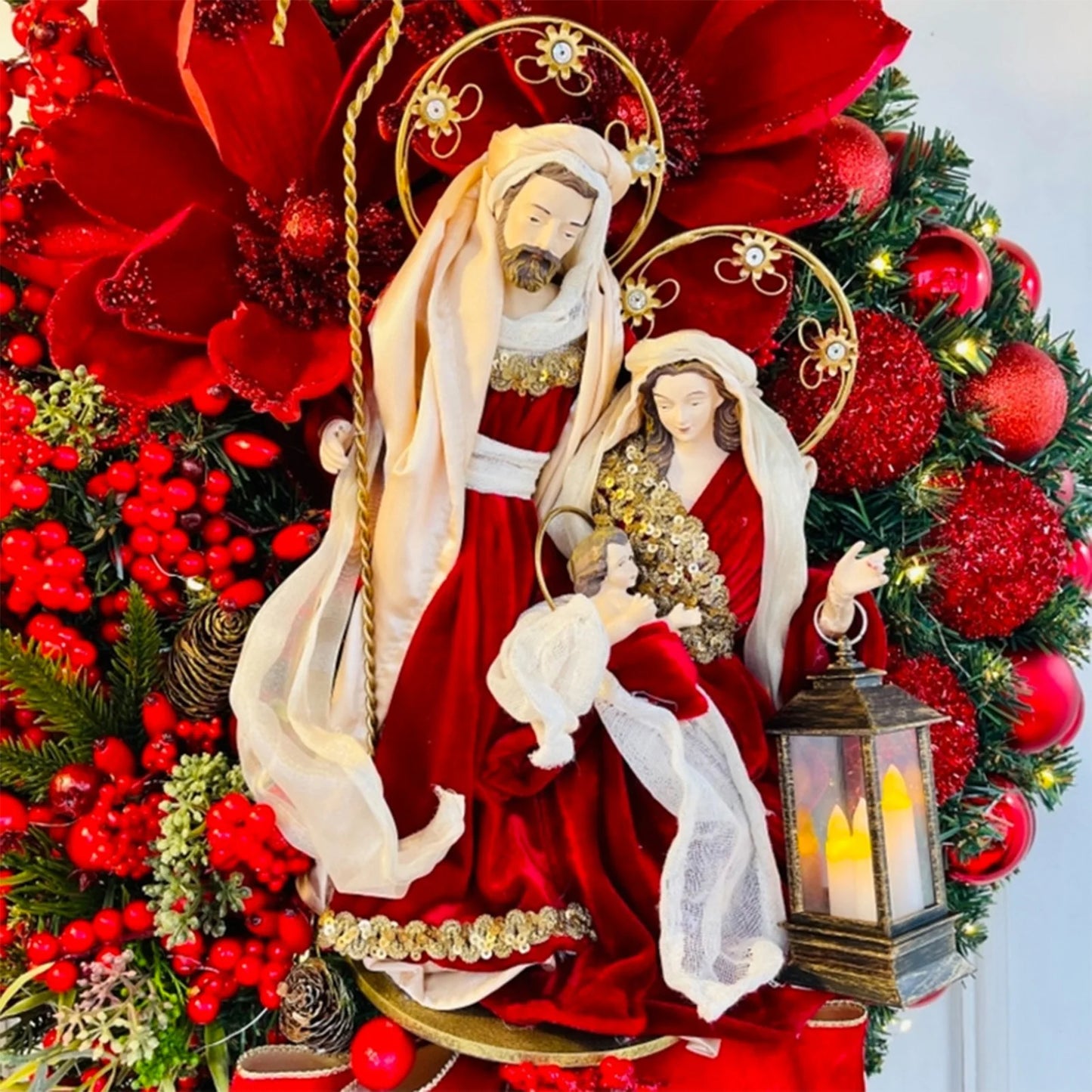 Christmas Wooden Hanging Sign Christmas Hanging Sign Sacred Xmas Wreath Decor for Front Door Window Wall Peaceful Pleasures Health and Wellness