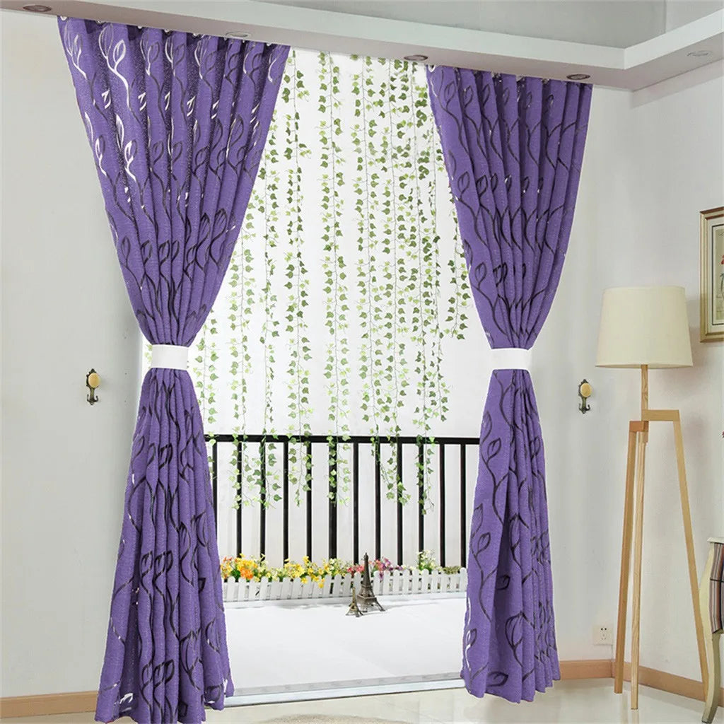 Vines Leaves Tulle Sheer Curtain Panel – Window Drape & Valance