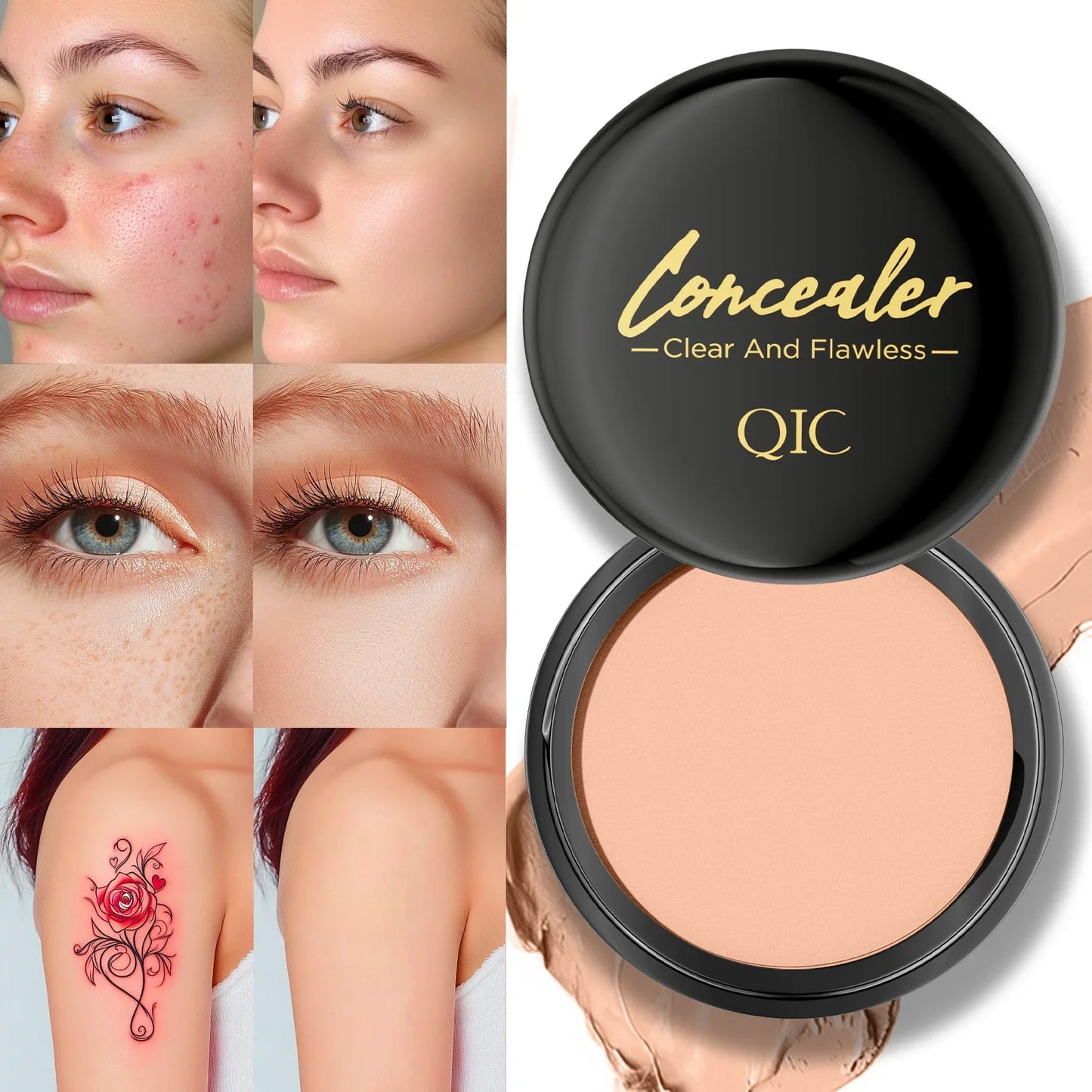 QIC Waterproof Full Coverage Concealer Cream | Long-Lasting