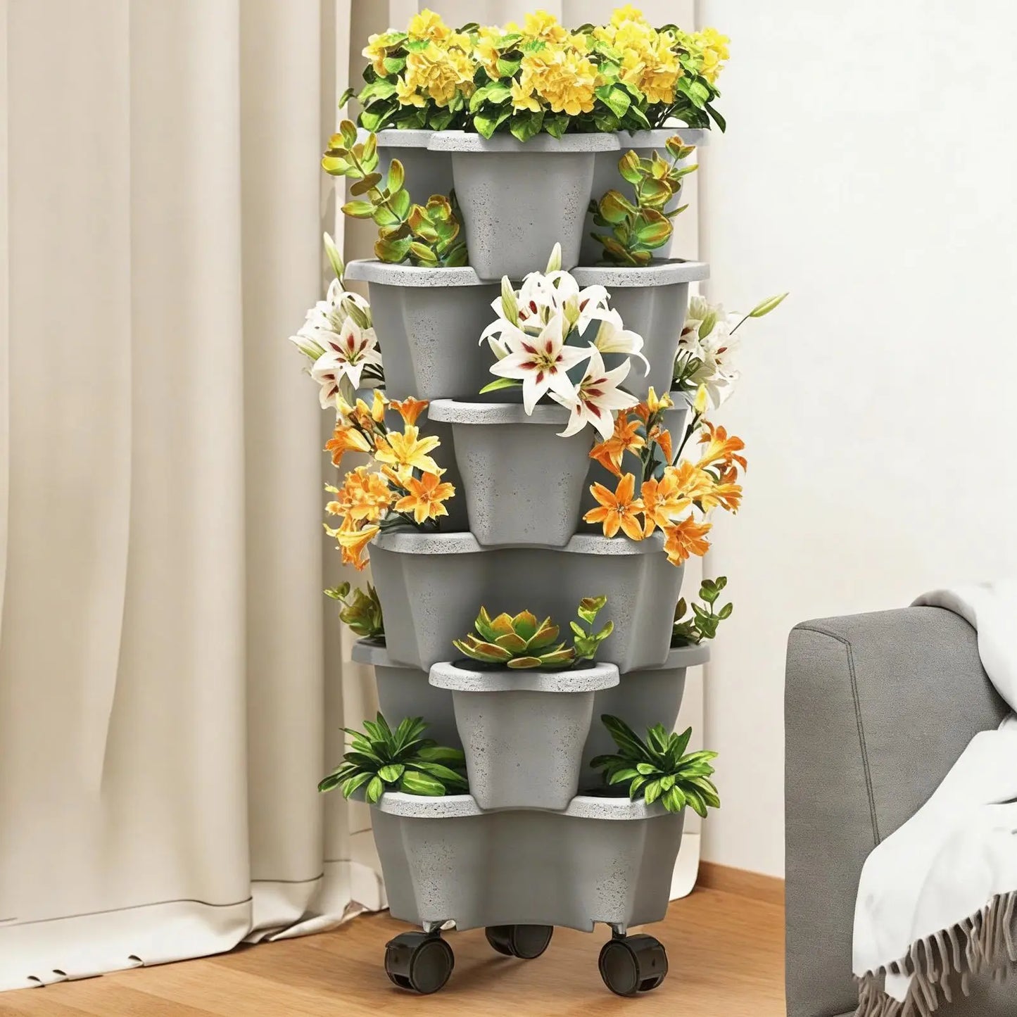 Stackable Vertical Planter 4/5/6-Tier with Wheels | Garden Tower