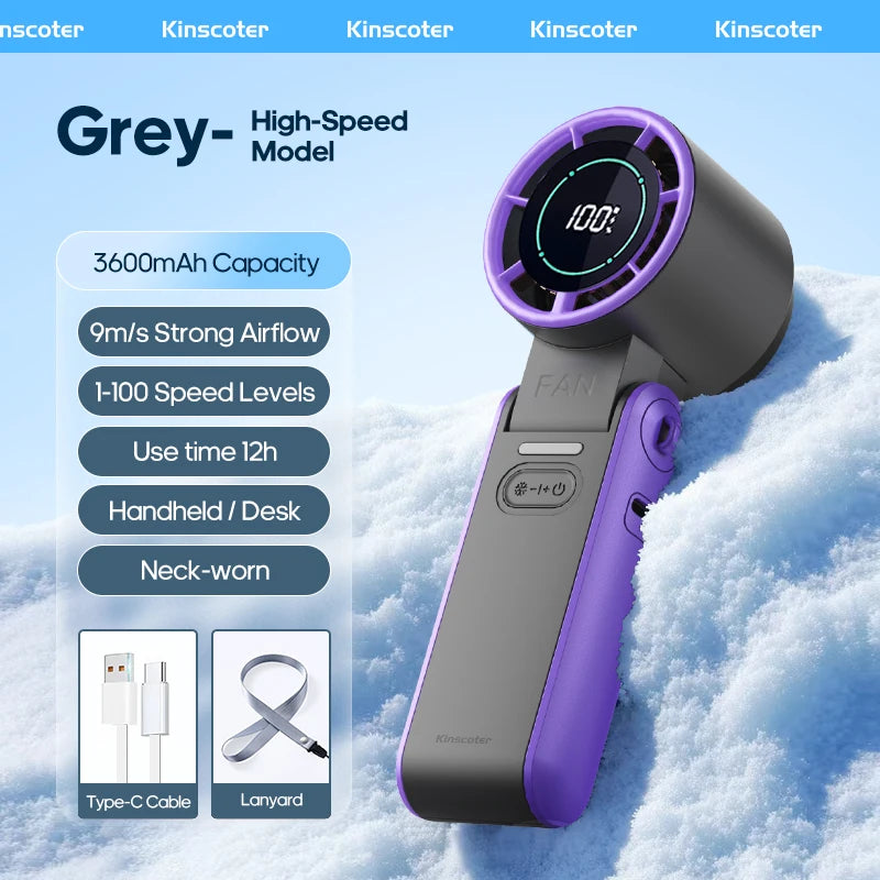 Portable Cooling Handheld Fan – 3600mAh, 100 Speeds, Foldable