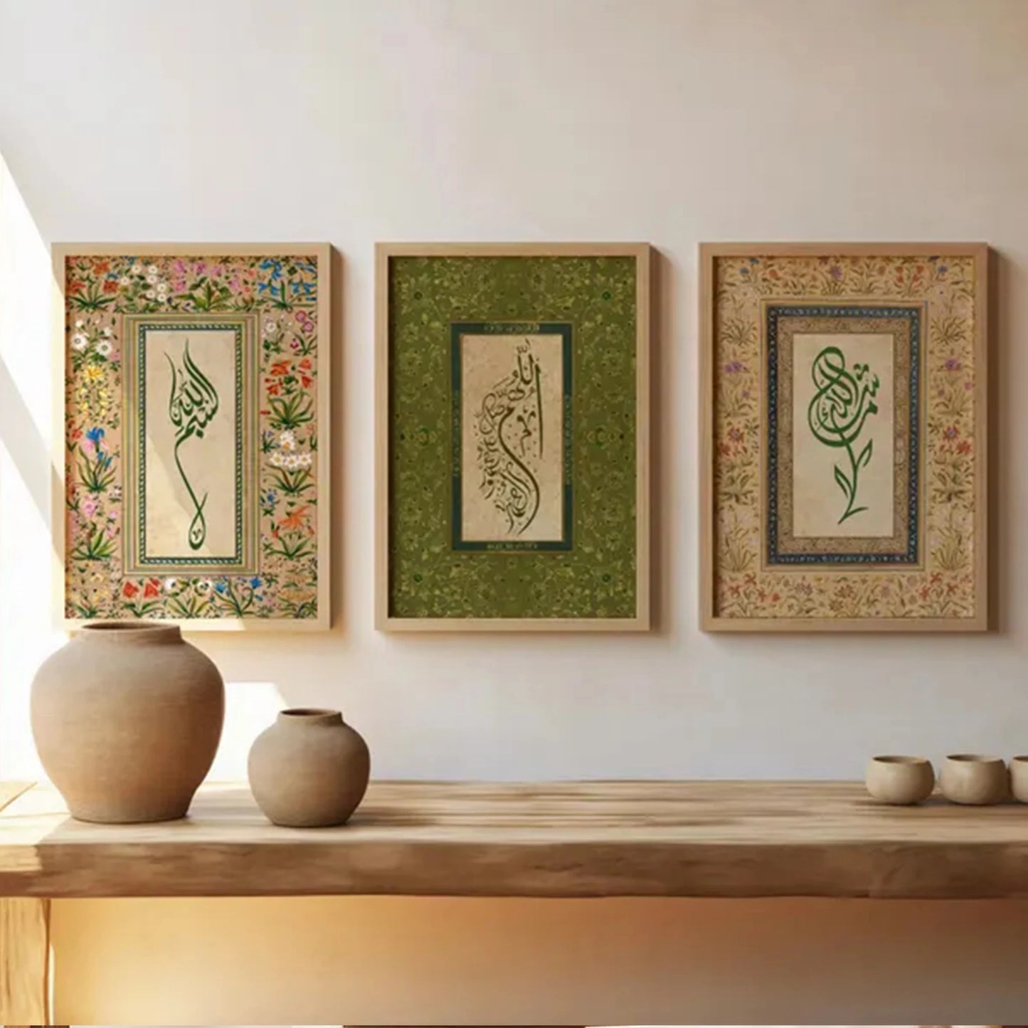 3-Piece Islamic Calligraphy Canvas Wall Art | Allahumma Salli