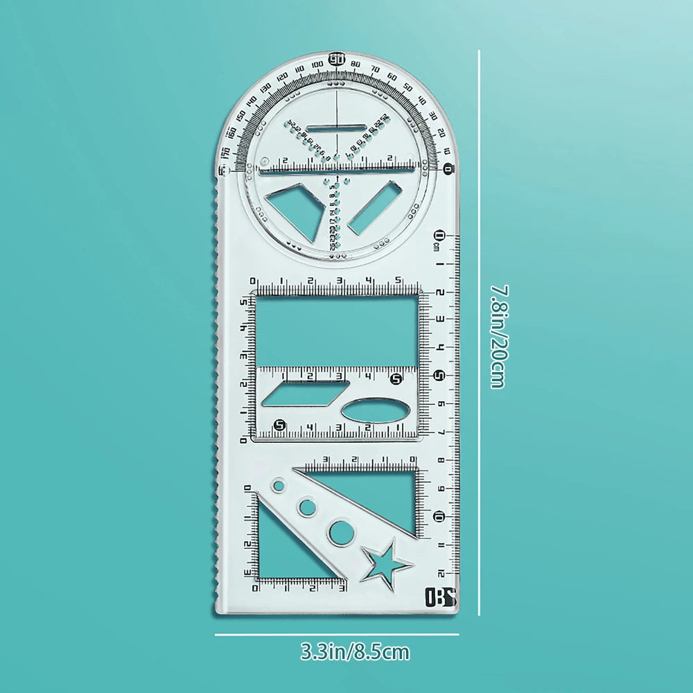 Multi Functional Drawing Ruler Student Rotatable Mathematical