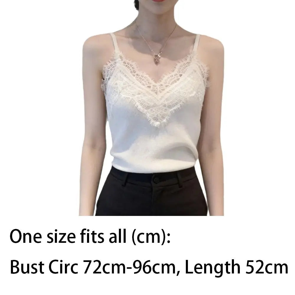 Women's Lace V-Neck Sleeveless Tank Top – Casual Summer Vest