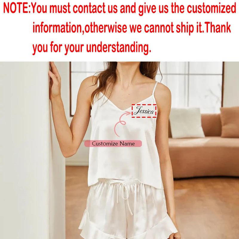 Personalized Bridal Satin Camisole Pajama Set | Bachelorette Gift Bridal Pajama Set Peaceful Pleasures Health and Wellness custom name L