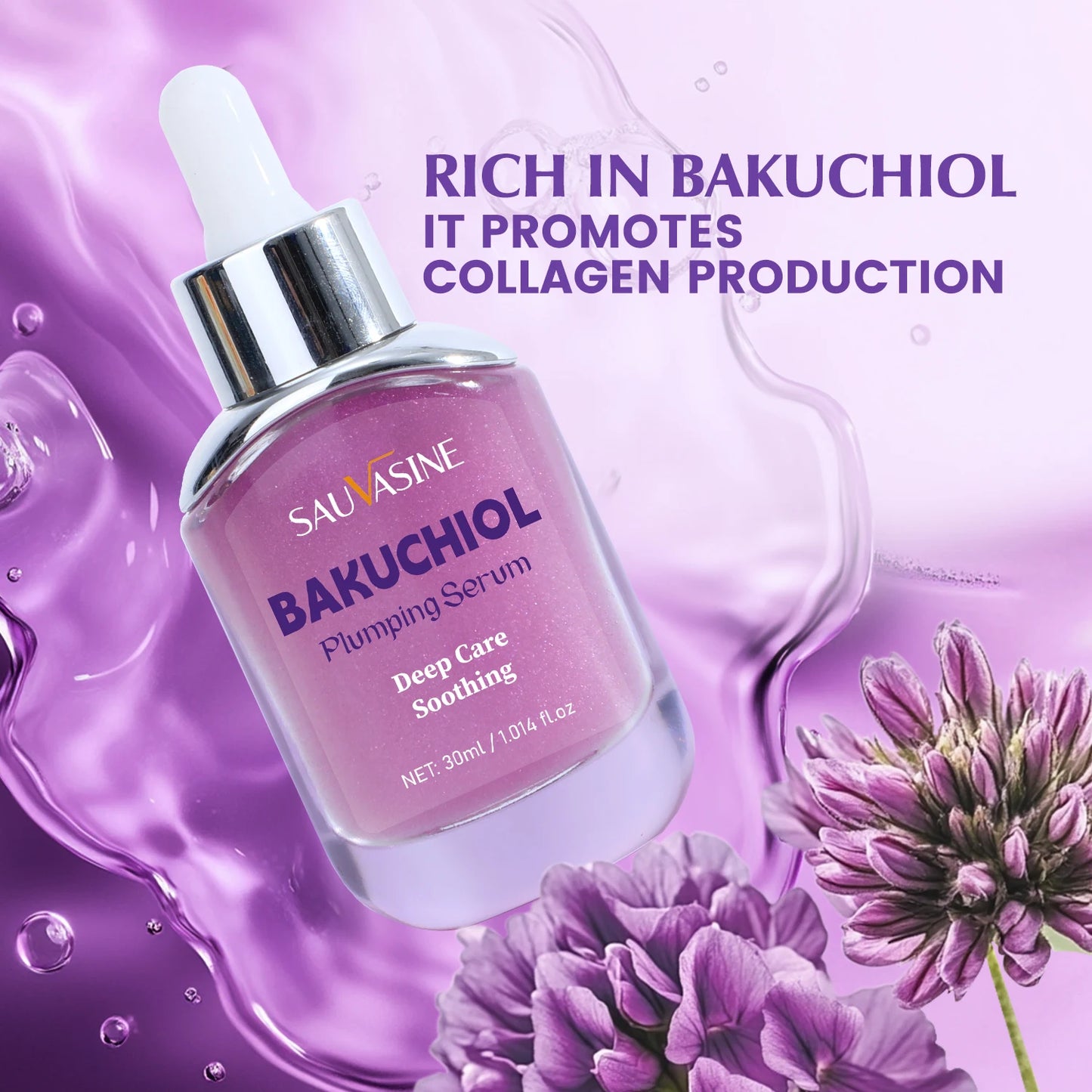 30ml Bakuchiol Plumping Serum Skin Moisturizing & Soothing Essence for Women Smoothing Fine Lines Enhances Firmness & Elasticity Peaceful Pleasures Health and Wellness
