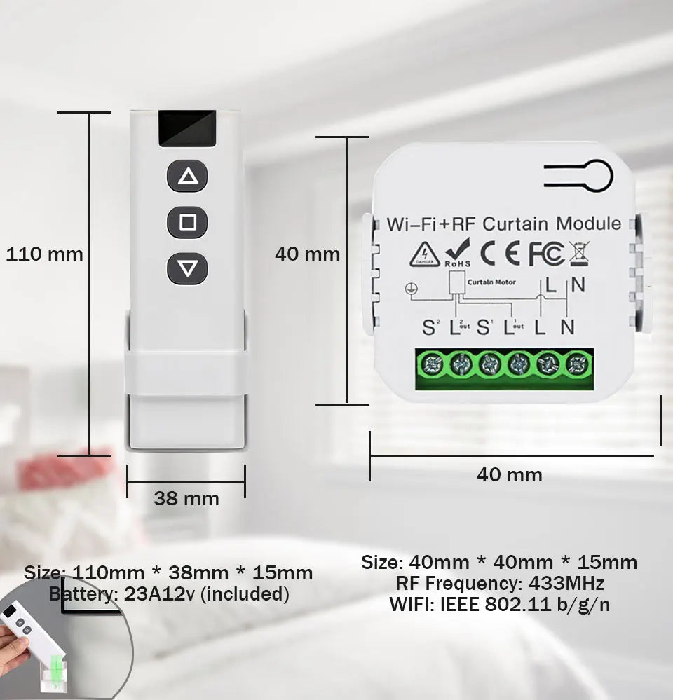 Tuya WiFi Smart Curtain Switch RF433MHz – Alexa & Google